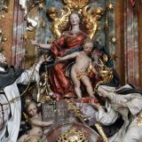 ... Gottesmutter Maria, rechts darunter knieend die Heilige Katharina, links der Heilige Dominikus (Quelle: asambasilika.de).
